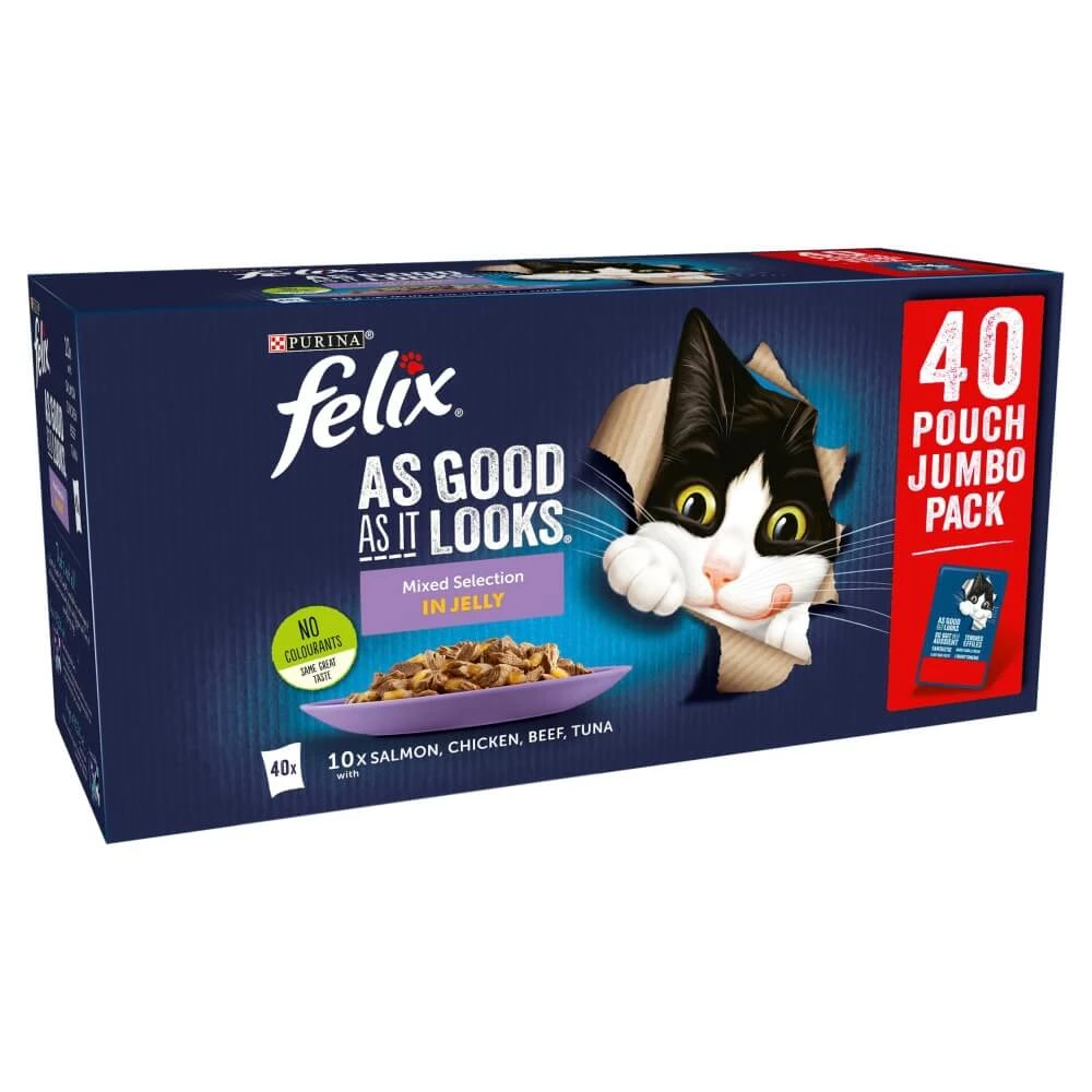 Felix Wet Cat Adult Food AGAIL Mixed Selection In Jelly 40 Pack