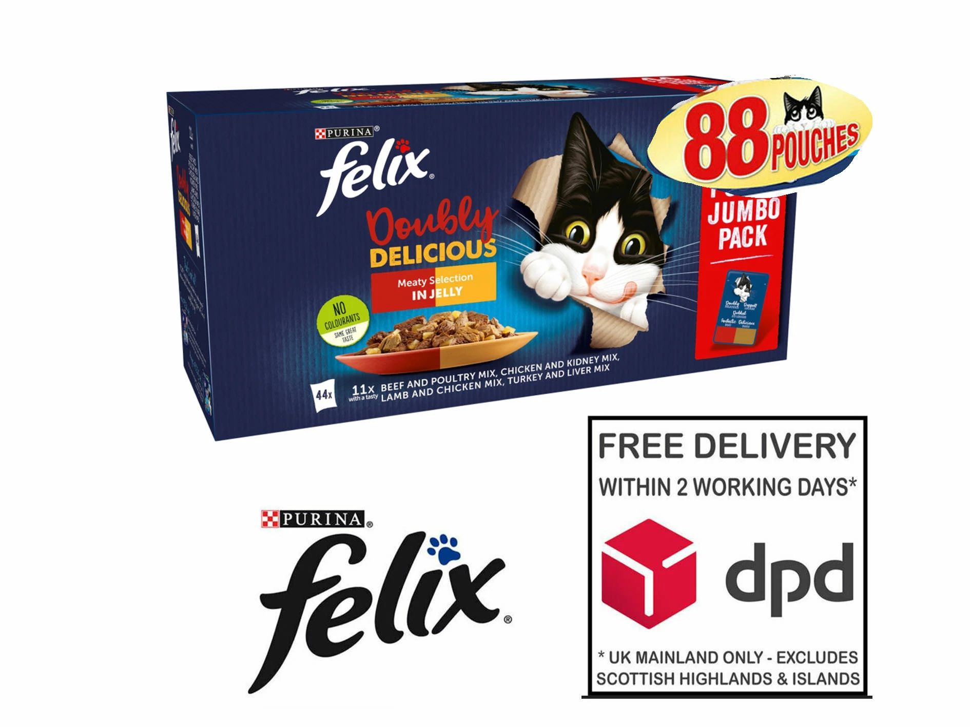 Felix Wet Cat Food Doubly Delicious Selection Jelly Bulk 88 X 100g