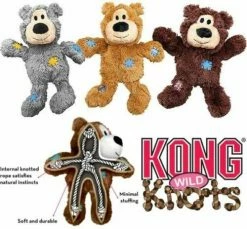 KONG Wild Knots Bear Dog Toy Plush Squeaky Rope Tug Teddy Comfort